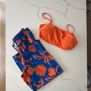 House of Harlow 1960 Blue and Orange Floral Pants and crop top